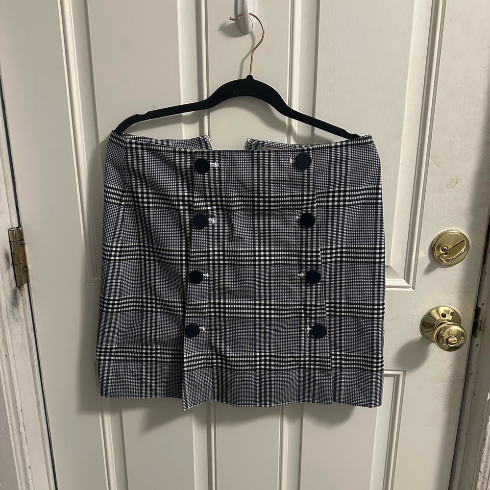 LOFT Black and White Plaid Mini Skirt